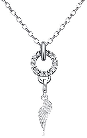 Morella Edelstahl Charms Halskette 70 cm mit Charms Anhänger Engelsflügel in Samtbeutel