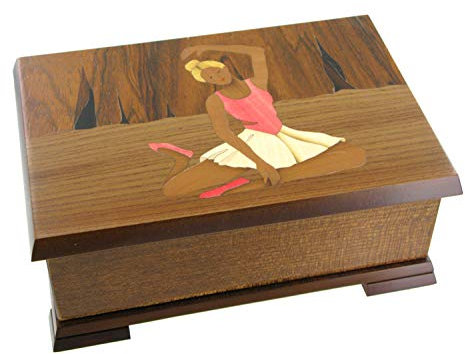 Musikalische Schmuckschatulle / Schmuckkästchen mit Spieluhr aus Massivholz, Spiegel, Intarsien „Ballerina“, tanzender Ballerina und 18-Ton-Federspielwerk - Kaiserwalzer (P. I. Tchaïkovski)