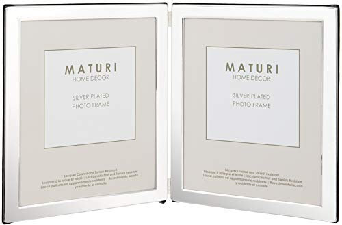 Maturi Silver Plated Double Photo Frame - Flat Edge Portrait, 5 x 7-inch (13 x 18cm)