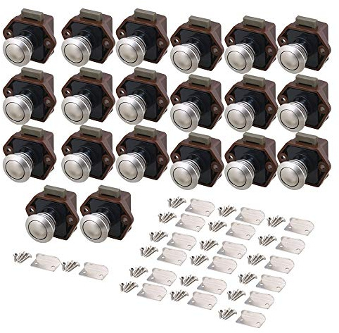 BQLZR 20mm Opening Hole Brown Push Button Keyless Lock Latch Cupboard Caravan Lock for RV Drawer Door Thickness 15-27mm Pack of 20