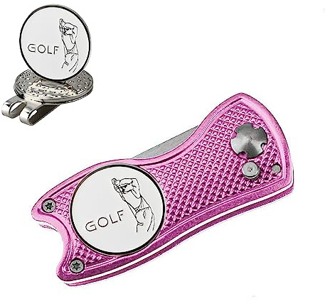 Crestgolf Pitchgabel Golf Klappbar, Divot Tool Mit Pop-up-Taste und Magnetischer Kugelmarkierung Pitch Mark Leichtes Tragbares und Faltbares Mini-Tool