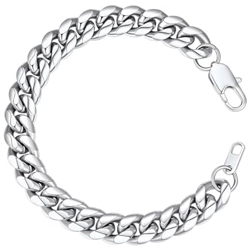 ChainsHouse Bracciale da Uomo a Maglie a Catena in Acciaio Inossidabile, Largo 6 Mm/14 Mm, Lungo 19/21 cm, Con Confezione Regalo per Uomini e Donne