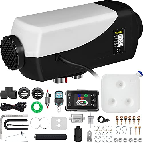 FlowerW Calentador de Aire Diesel 12V 8KW Calentador de Combustible Calefacción Estacionaria Diesel Calentador Coche Diesel con Interruptor LCD, Blanco y Negro