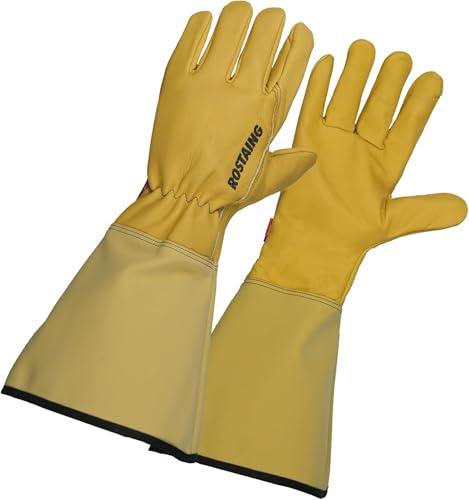 ROSTAING Handschuhe ROSERAIE - Ein Paar lange Handschuhe aus Leder - Alle Arbeiten in trockener und feuchter Umgebung - Schneiden von Rosen und kleineren Dornensträuchern - Unterarmschutzmanschette