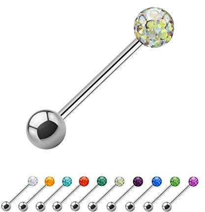 Treuheld® | 1.6mm x 16mm Piercing Barbell Silber | 6mm Kristall Kugel + 6mm Stahl Piercingkugel | Bunt/Crystal | Chirurgenstahl | Nippel, Ohr