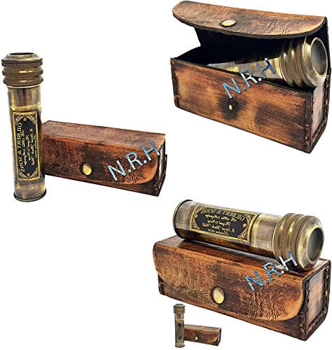 Nautical Replica Hub Antikes stilvolles Taschengeschenk Maritim Messing Kaleidoskop mit Lederetui Box Geschenkartikel