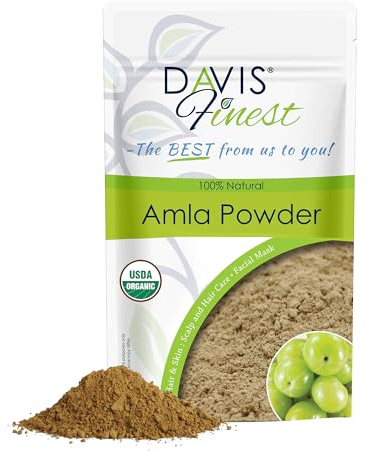 Polvo de amla orgánico Davis Finest 250 g, ayurvédico, para el crecimiento del cabello, fortalecimiento, acondicionamiento profundo, antiencrespamiento, brillo del cabello