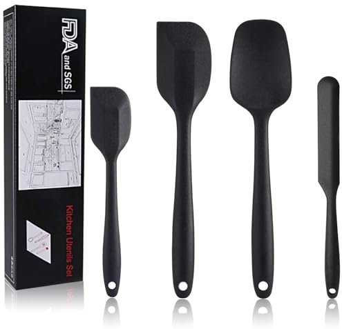 Silikon Spachtel, 4 Stück Teigschaber Set, Antihaft Hitzebeständige bis 500°F, Kochlöffel Silikon, Teigspachtel, Küchenbackwerkzeuge Silikon Spatel mit Metallkern zum Kochen Backen und Mischen