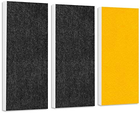 platino24 Schallabsorber-Set Colore aus Basotect G+ mit Akustikfilz, 3 Elemente: 2X in Anthrazit + 1x Sonnengelb je 825x275x50mm, Verbesserung der Raumakustik