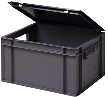 Stabil professionell förvaringslåda, stapellåda, eurolåda, stapellåda med lock, plastlåda, finns i 5 färger och 21 storlekar för industri, affärer, hushåll (grå, 40 x 30 x 22 cm)