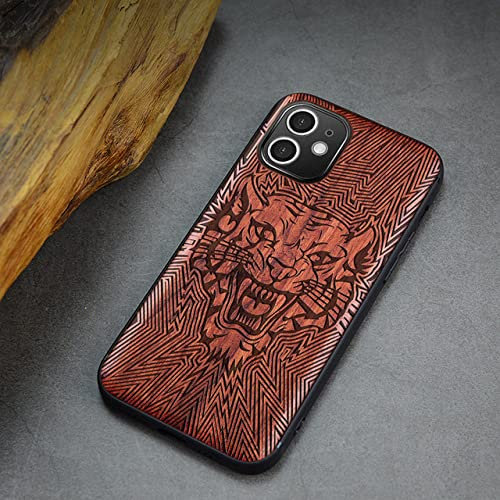 Coque en Bois pour iPhone XR 11 12 Pro Mini 7 8 Plus X XS Max SE 2020 Coque de téléphone Couverture en Bois de Luxe Coque Accessoire en Silicone, Tigre Fantastique (A115), pour iphone SE 2020
