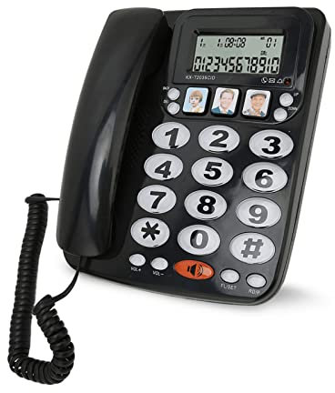 Big Button Phone for Seniors, Corded Landline Telephone with Caller ID, Fast Dialing, Picture Landline Phone for Visually Impaired, Hearing Impaired(Black)