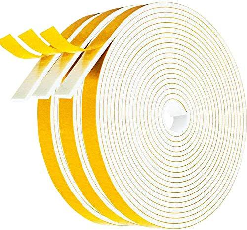 Gvolatee Guarnizione Finestra 12mm X 6mm, Nastro Sigillante Autoadesivo, Paraspifferi Porta Finestre, Striscia di Schiuma per Anti Freddo, Isolamento Acustico, Anti-Collisione (5M X 3 Rotoli)