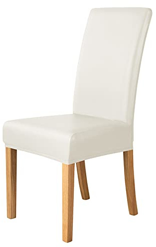 VIKAUL Set mit 4 Stuhlhussen aus PU-Kunstleder, wasserdicht, öldicht, universal, für Esszimmer, Küche, Hotel, Bankett, Weiß