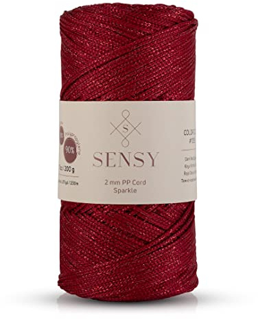 S Sensy - DunkelRot Sparkle 2MM PP Makramee-Kordel, 200g, 230m