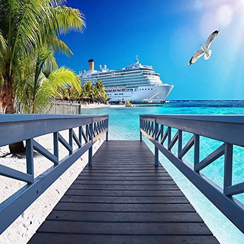HAN MAN XIU Wallpaper Mural 3D self Adhesive PVC Wallpaper Blue Sky Steamer Ocean Landscape Living Room Bedroom Decoration Wall Painting