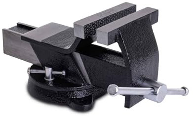 Scheppach Schraubstock ASV360-100 Black Edition | schwenkbarer Drehteller | Spannweite 0-100 mm | Spannbackenbreite 102x18 mm | Ambossfläche 38x65 mm | robuster Stahl | 2 Bohrlöcher zur Befestigung