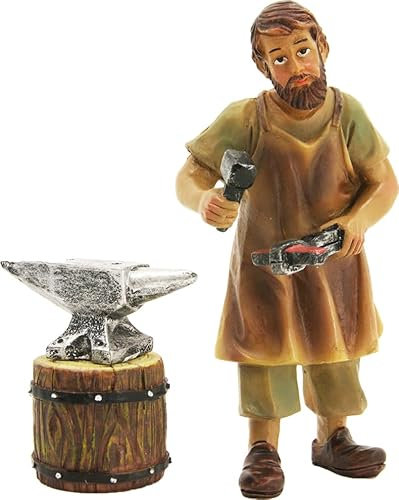 FADEDA 3X Schmied mit Amboss/Höhe:7 cm/handbemalt/detailgetreue Krippen Figuren - Weihnachten Tisch Dekoration Krippe Zubehör