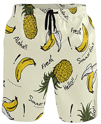 351 Herren Badehose Ananas Banane Männer Sporthose Moderne Schwimmshorts Atmungsaktiv Herren Sommer Badehosen, Für Strand, Heim, Pools, M