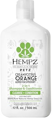 Hempz Petz, Dog Shampoo & Conditioner, Creamy Citrus Orange & Red Raspberry 2 in 1 Herbal Shampoo & Conditioner 17 oz.