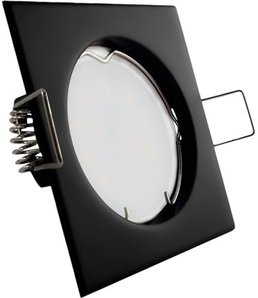 CONCEPTRUN LED Einbaustrahler schwarz | quadratisch | Lochmaß Ø 55mm - 70mm | Einbautiefe 55mm | Anschlussfertig mit MR16 12V Fassung Farbe 5W LED warmweiß MR16 12V