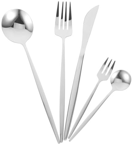 Garneck 1 Satz Tafelmesser Besteck Steakmesser Kuchengabeln Essgeschirr Geschirr aus Edelstahl aus Edelstahl Rostfreier Stahl Löffel Kaffeelöffel Essstäbchen-Set einstellen Weiß