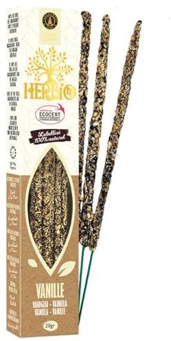 Fragrances & Sens - Natürliche Vanille Räucherstäbchen Herbio, Handgemacht, Ecocert-Zertifiziert, Lange Brenndauer (60 Min)