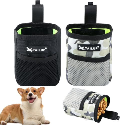Shengxi 2 Stück Futterbeutel für Hunde Klein Leckerlibeutel mit Taillengürtel Clip Freihändig Leckerlitasche für Schnelles Belohnen Oxford Futterbeutel für Hundetraining (Schwarz, Tarnung)