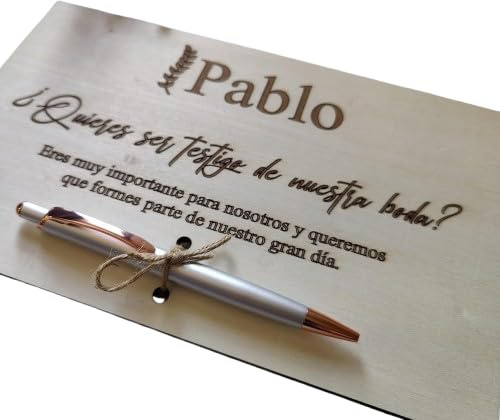 Evyre | Placa De Madera Personalizada Nombre Con Bolígrafo | Regalo Testigos De Boda | Cartel Madera Natural | Regalos Personalizados Para Testigos Boda, Padrinos Bautizo Propuesta | Gran Día