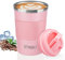ERBO Taza de café para llevar, taza térmica de café para llevar, 380 ml, a prueba de fugas, taza de café con tapa, taza de café para llevar, taza térmica de acero inoxidable para agua, té, café (rosa)