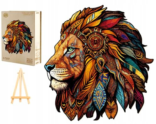 PASJO - Holzpuzzle Erwachsene mit Löwe Motiv 300 Teile 40x37,7 cm - Geschenkidee für Kinder - Holz Puzzle Löwe - Einzigartige Tierförmige Holz-Puzzle - Creative Jigsaw aus Holz für Erwachsene