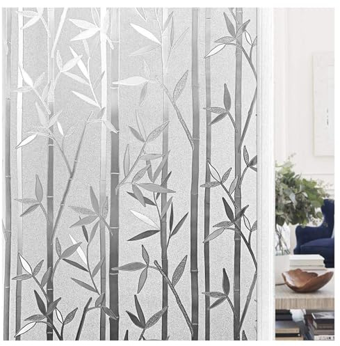 Finnez Fensterfolie Bambus Sichtschutz Selbstklebend Folie 115 x 100 cm | Selbsthaftend Folie Fenster Blickdicht Klebefolie 3D Dekofolie Statisch Anti UV für Badezimmer Schlafzimmer Küche