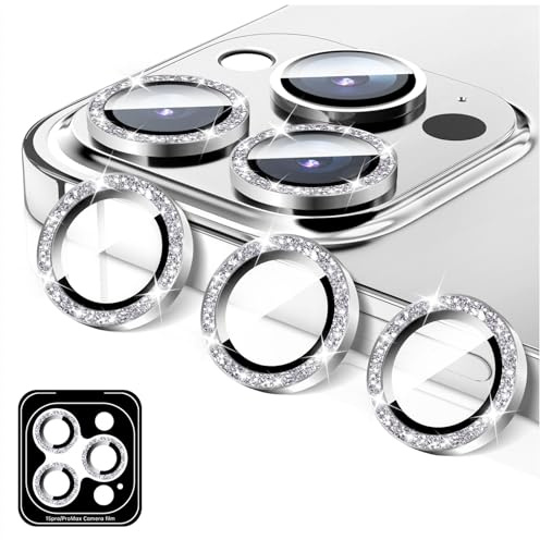 LucBuy Protezione per Obiettivo Della Fotocamera Compatibile con iPhone 11 Pro/11 Pro Max, Copertura per Fotocamera in Vetro Temperato Glitterato, Anelli Metallici Individuali