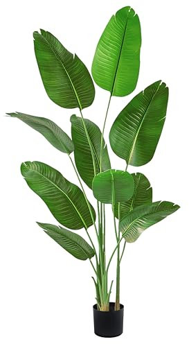 Bird of Paradise Artificial Tree, 6Ft Tall Faux Plant, Fake Banana Leaf Plant Indoor, Faux Palm Tree Faux Floor Plants Tropical Tree in Pot, Present for Friend Housewarming Decor