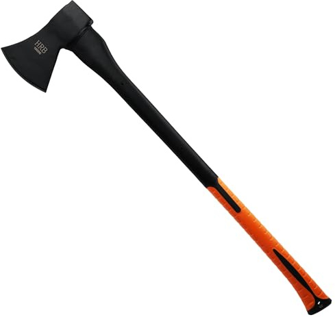 HRB Axt – klyvat härdat stål, lämplig för vedklyvning, överlevnadsyxa med ergonomiskt handtag (svart/orange, 2,5 kg)