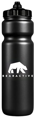 Bearactive Sports Bottle UK Made Lightweight Gym Water Bottle 750ml with Valve Sprout - BPA Free Plastic, Dishwasher and Leak Proof - for Gym, Bike, Running, Hiking, Football (Black)
