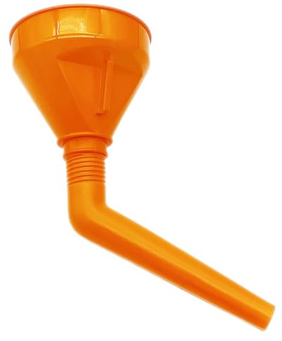 Orange Kunststoff Öltrichter mit Großer Öffnung, Flexibel | 130mm Einfüllöffnung, Rechtwinkliger Ausguss, für Benzin und Getriebeöl