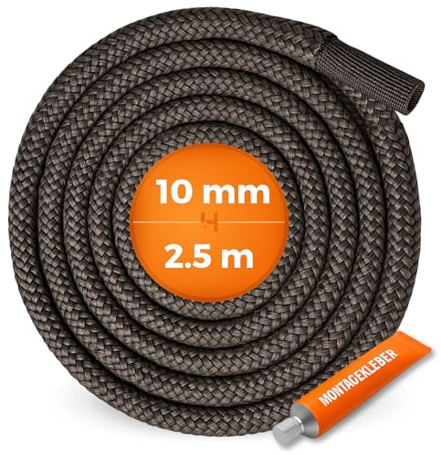 Ofendichtschnur | 2,5 m Länge | Ø 10 mm | Dichtung für Kamin-, Ofen- & Heizkesseltüren | Set inkl. Hochtemperaturkleber & Verbindungsmanschette | Schornstein-Abdichtung Reparaturset