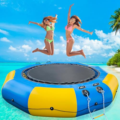 Ninghaovov 10FT/12FT Inflatable Water Trampoline, Recreational Water Bouncer for Adults Portable Bounce Swim Platform with Electric Pump and Rope Ladder for Lakes, Pools