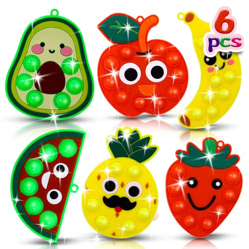 6 Stück Pop Fidget Toy,Sensorisches Fidget Spielzeug mit Fruchtform -Anti-Stress Popspielzeug für Kinder & Erwachsene, Geschenkidee für Geburtstag/Weihnachten/Oster/ADHS-Sensorik