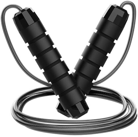Vonmerie Drahtspringseil, Speed Rope Verstellbar mit Hautfreundlichen Schaum Griffe, Länge Einstellbar, Anti-Rutsch und atmungsaktiv,Sehr geeignet für Erwachsene Fitness(Schwarz)