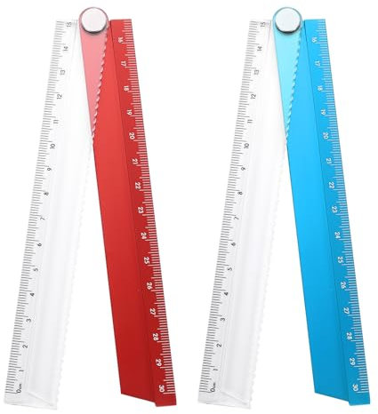 sourcing map 2pcs Folding Straight Ruler 30cm Metric Aluminum Alloy Protractor Foldable Angle Ruler Geometric Measuring Tool for Architects Artists Office, Red/Blue