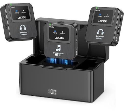 LEKATO Wireless In-Ear Monitor System with Charging Case,2.4G Stereo Wireless IEM System with Transmitter Beltpack Receiver for Studio, Band Rehearsal,Small Gig, OTG Support
