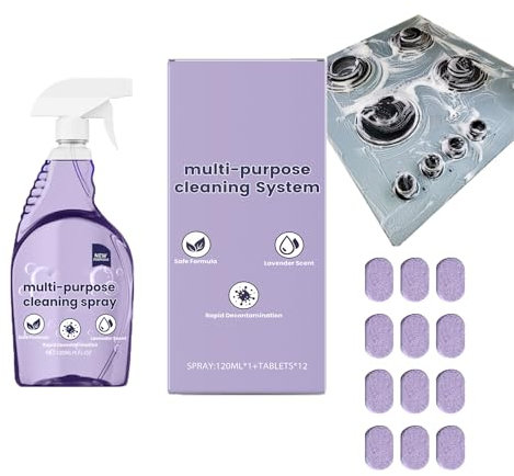 Spray Detergente Multiuso con Pastiglie Concentrate,Spray Multiuso per la Pulizia, Detergente Multi-superficie per Casa,Cucina,Bagno (1 flacone +12 pezzi)