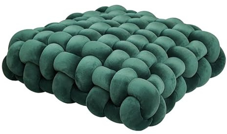 Knot Ball Pillow with Soft Velvet Short Plush Sensory Cushion Pillows Round Home Decoration Throw Knotted Handmade Cuddle Boucle Square for Sofa Bed Office Room Reading (Dark green,12*13*5in)