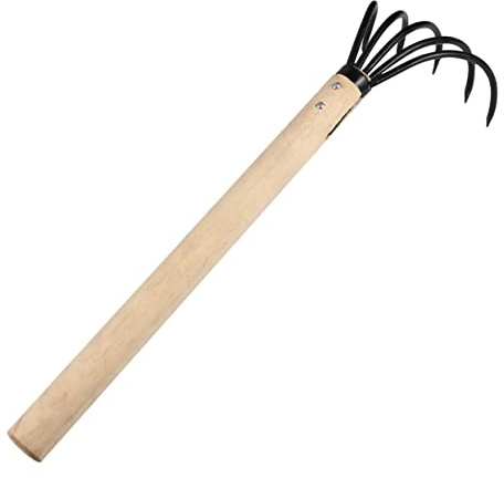 UKCOCO Multifunktionaler Gartenrechen Zinken Aus Eisen Mit Holzgriff Langlebiges Gartenwerkzeug Für Reinigung Laub Sammeln Strand