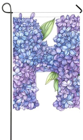 Floralmorphischer Buchstabe H, blau-violette Hyazinthe, Blume, Aquarell, Frühling, Outdoor-Flaggen, Banner für draußen, Hofdekoration, 30,5 x 45,7 cm, doppelseitig