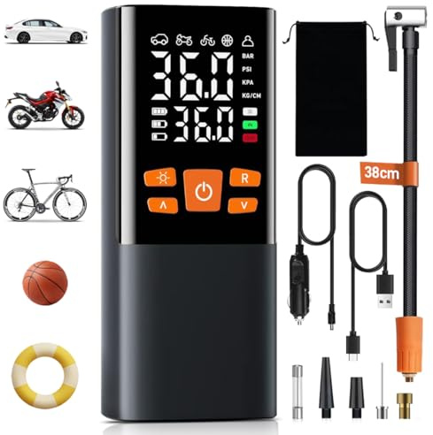 Elektrische Luftpumpe, 150PSI Akku Luftpumpe, 12V 6000mAh Wiederaufladbare Elektrische Kompressor Fahrradpumpe, Tragbarer Luftkompressor mit LED für Autos Fahrräder Motorräder Bälle