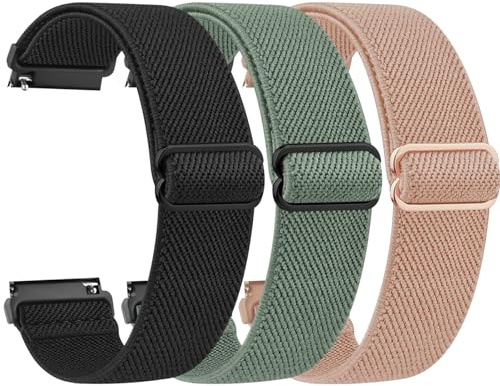 Yisica 3 Pack Quick Release Elastic Nylon Watch Straps Band Width 18mm 20mm 22mm Elastic Straps for Men Women, Soft Adjustable Stretchy Braided Sport Replacement Wristbands for Smart Watch