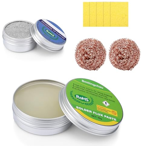Kolophonium Flussmittelpaste 50g, Bleifrei Lötspitzenreiniger 16g, Lötspitzenreiniger Set, Lötspitzen Reaktivator Lötflussmittel Lötspitzen Reinigung, Lötschwamm Reinigung, Lötspitzenreinigungsdraht